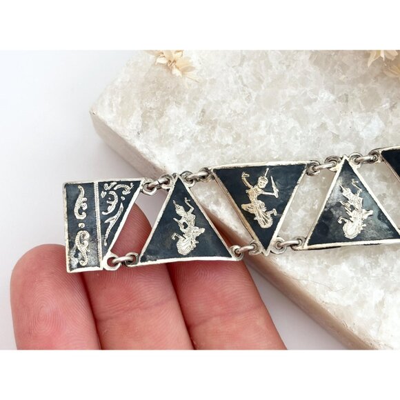 Siam Sterling Silver Triangular Multi God & Goddess Figure 925 Vintage Bracelet - Picture 4 of 10